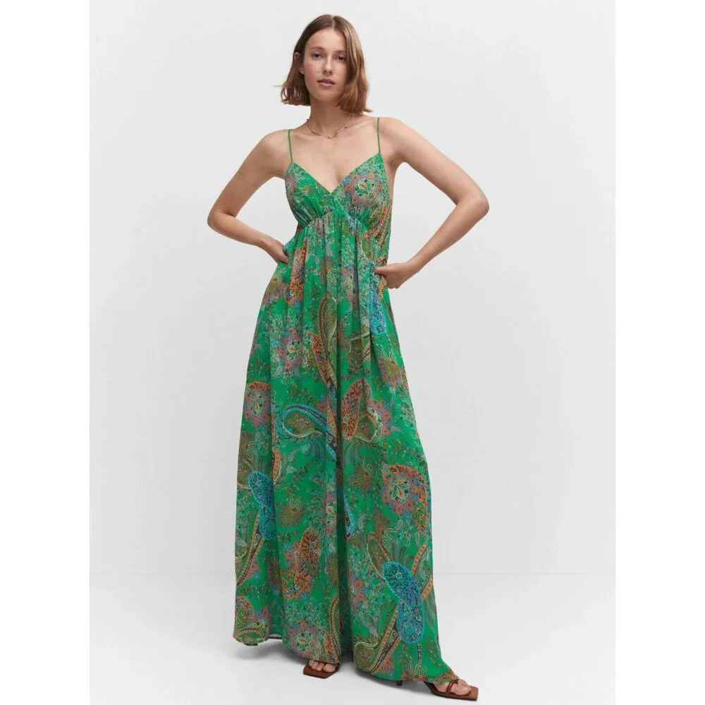 Mango Flora Chiffon Spaghetti Strap Maxi dress